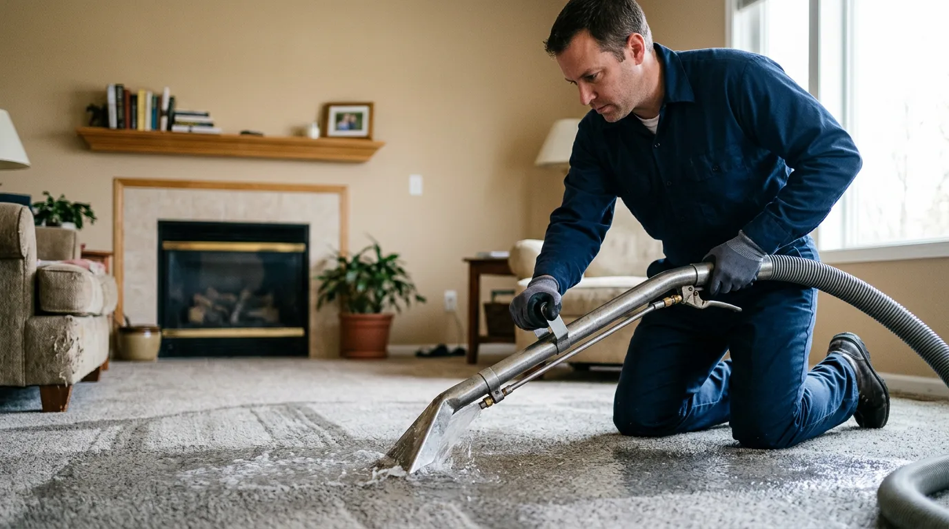 Water damage restoration technician working near Footville, WI